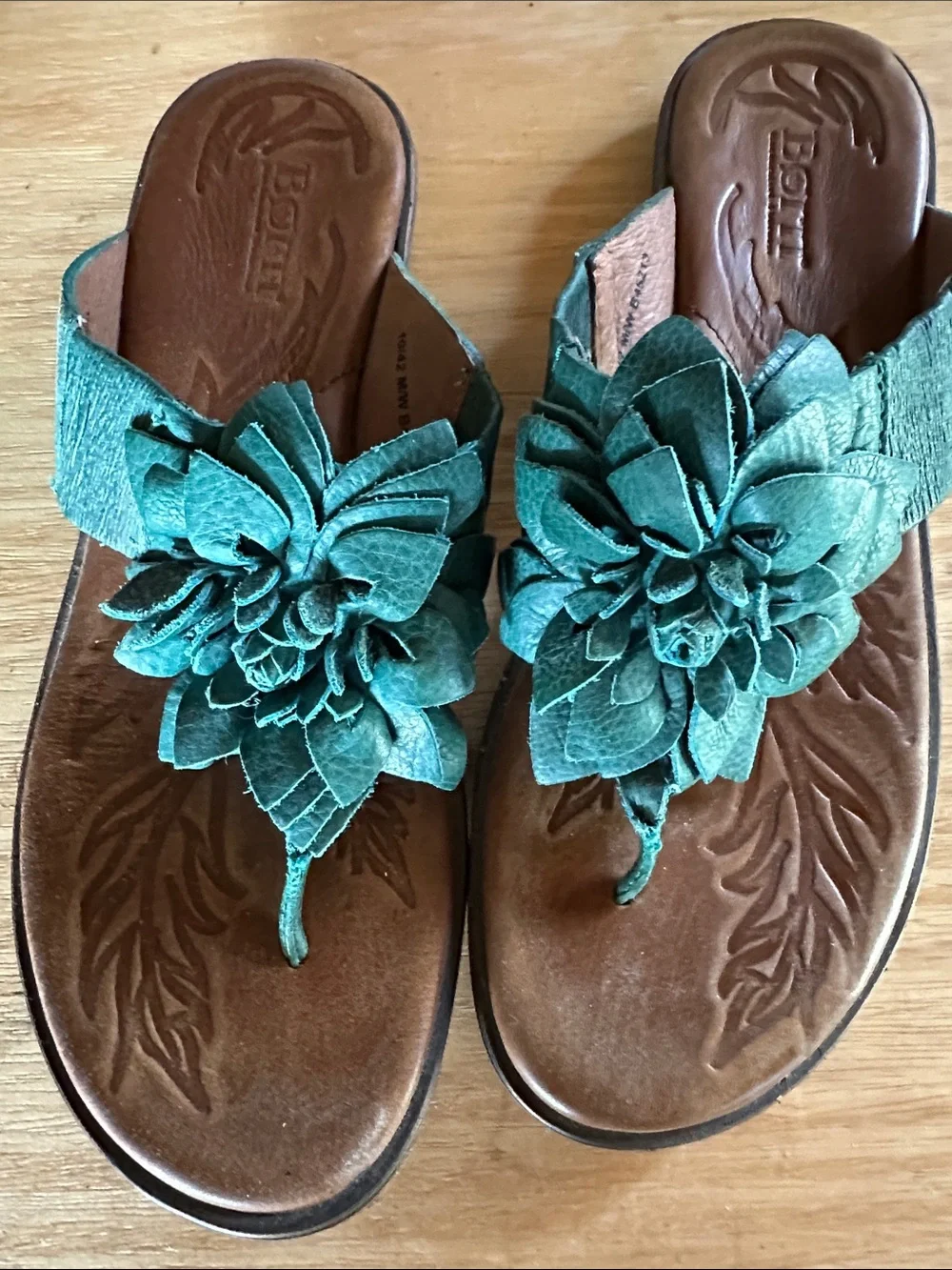 Born Teal Floral Leather Thong Sandals